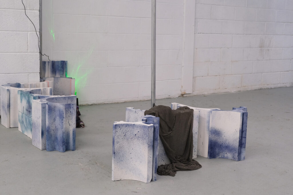 FACILITY DEBRIS CVIC LEVEL detail 2022 Plaster cyanotype chainmail steel perfume lasers