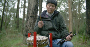13. Siying Zhou If the earth was not curvature our eastern turnes would have collided with yours 2023 video still. Courtesy of the artist.