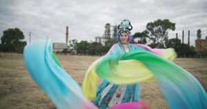 Updated hero Siying Zhou Mrs Chan performs Goddess Scattering Flowers at North Williamstown 2023. Courtesy of the artist.